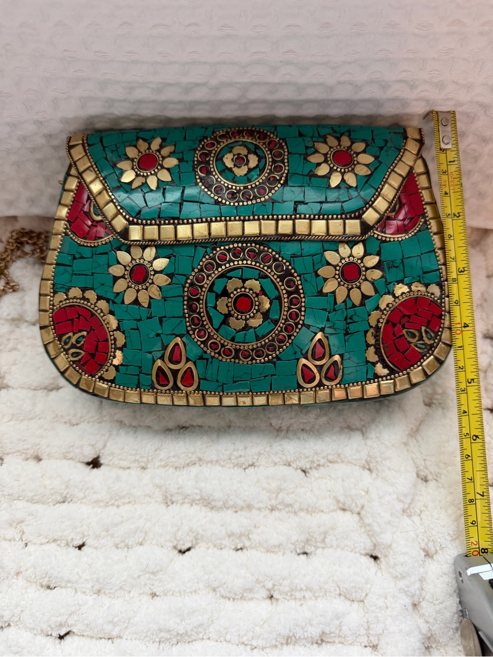 Turquoise Mosaic Embellished Crossbody Bag